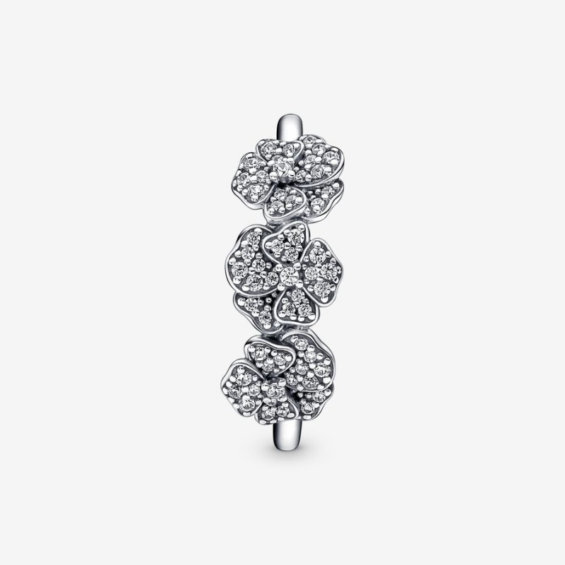 Pandora Triple Pansy Flower Ring Sterling Silver | 89123-XZTU