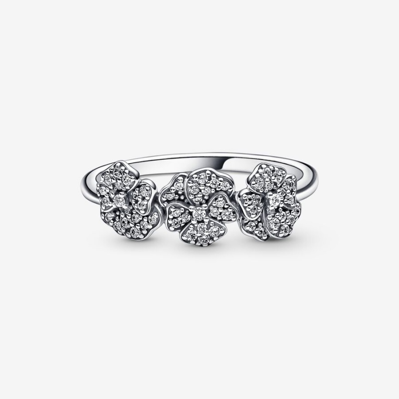 Pandora Triple Pansy Flower Ring Sterling Silver | 89123-XZTU