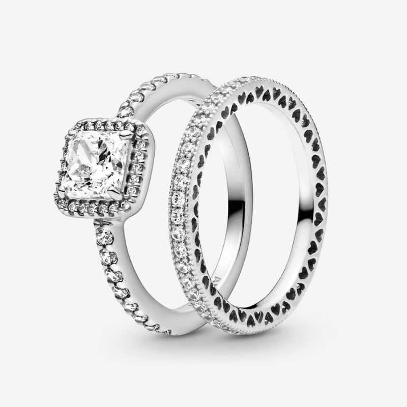 Pandora True Elegance Square Halo Ring Set | 61578-UXEL