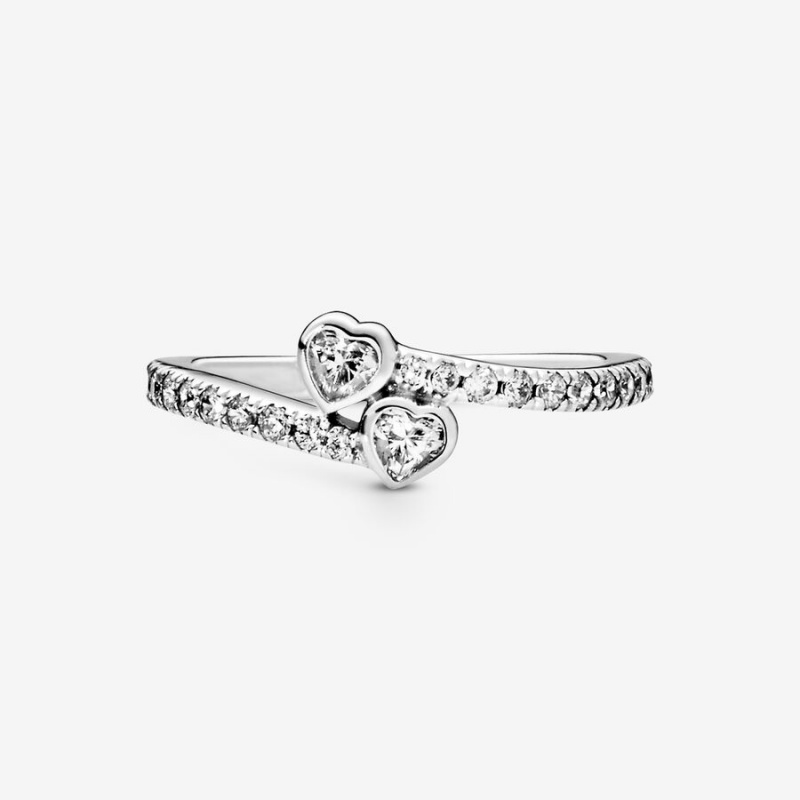 Pandora Two Sparkling Hearts Ring Sterling Silver | 65130-JXKB