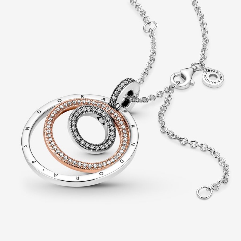 Pandora Two-tone Circles Pendant & Necklace Two-tone | 87914-NUDJ