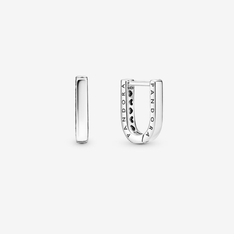 Pandora U-shaped Hoop Earrings Sterling Silver | 85920-QLHI