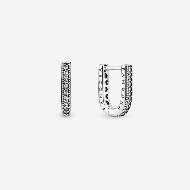 Pandora U-shaped Hoop Earrings Sterling Silver | 85920-QLHI