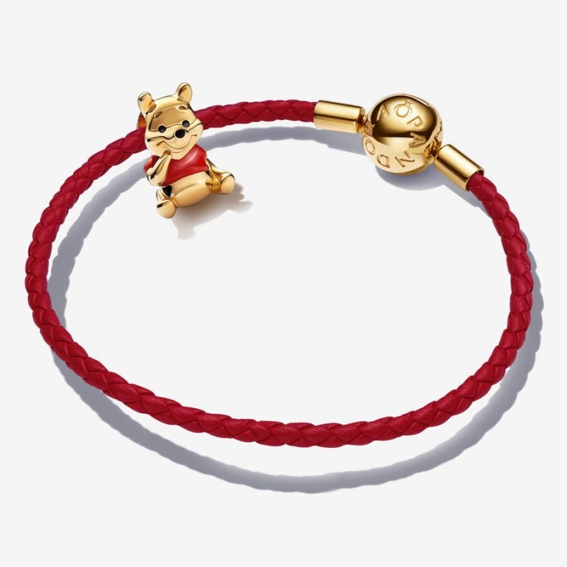 Pandora Winnie the Pooh Red and Gold Leather Bracelet Set | 37589-YBRQ